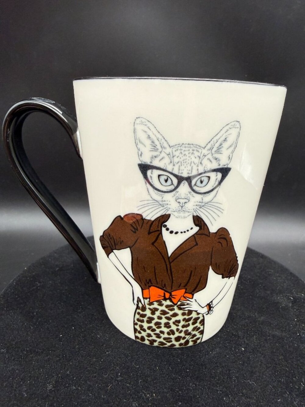 Signature Housewares Hipster Animal Cat Mug Sassy Cat Glasses Leopard Skirt